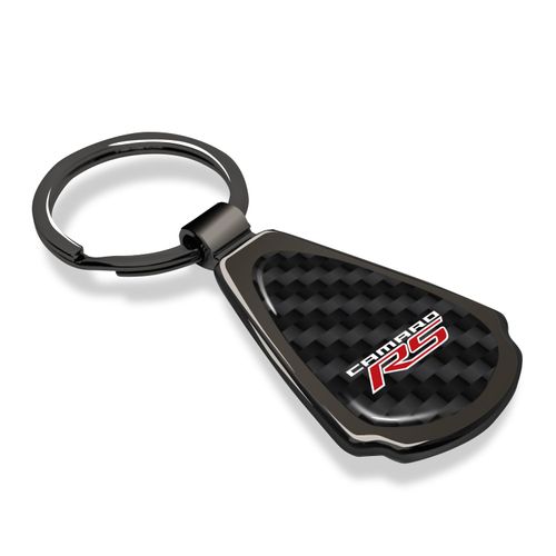 iPick Image for Chevrolet Camaro RS Real Black Carbon Fiber Gunmetal Black Teardrop Key Chain