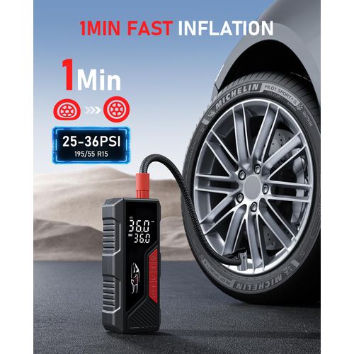 Aneson Tire Inflator Portable Air Compressor, Cordless Air Pump for Car Tire 150PSI, Battery & 12V DC, Electric Bike Pump with Pressure Gauge, Auto Shutoff, for Bicycle, Ball, Motorcycle Accessories