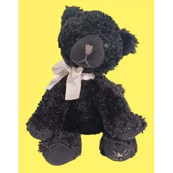 Russ Berrie Shining Stars Black Cat Stuffed Animal Kitty Sparkly Fur NO CODE