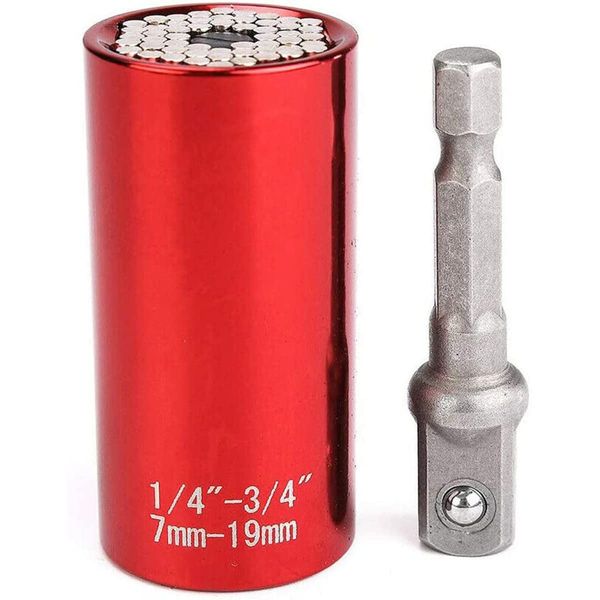 Edinstry Universal Socket Wrench Gripper Socket Daptor Drill Adapter 7-19mm Red