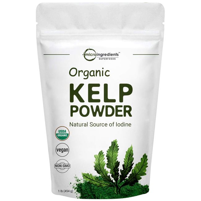 Sustainably US Grown, Organic Kelp Powder (Ascophyllum Nodosum), 1 Pound (16 Ounce), Organic Kelp Supplement, Contains Natural Iodine for Thyroid Support, Body Wraps, Scrubs & Facials, Vegan Friendly