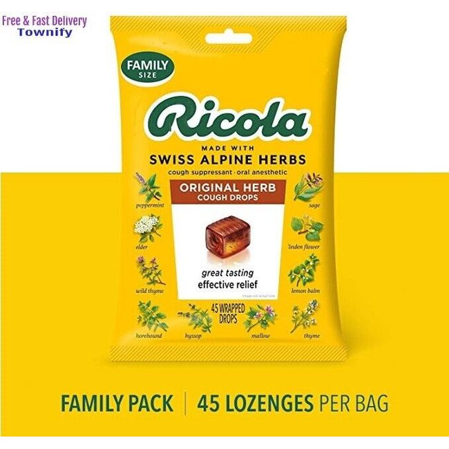 Ricola Original Herb Cough Drops, 45 Drops, Unique Swiss Natural Herbal Formula