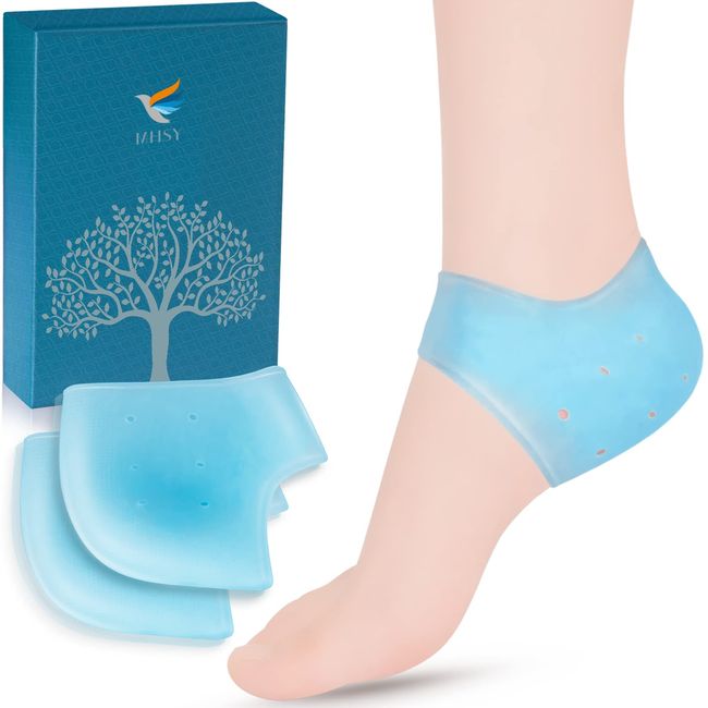 MHSY Gel Fersenpolster, 2 Stück Fersenschutz Silikon Pads, Ferse Socken für Fersenschmerzen, Fersensporn Plantarfasziitis,Achilles Tendonitis,Trockene Rissige Ferse,Spur Schmerzen für Männer & Frauen