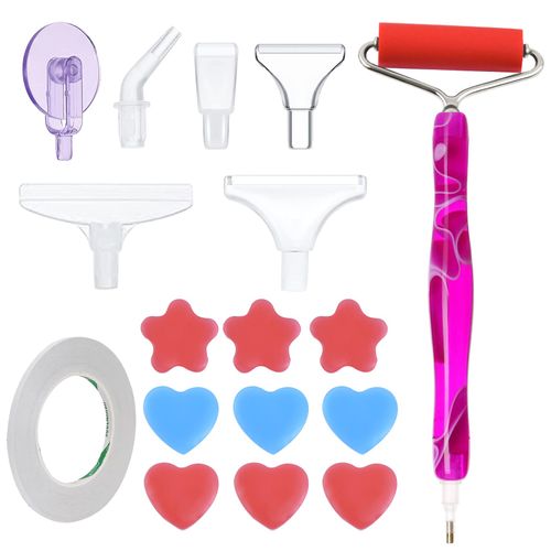 19pcs Diamond Painting Pen Kit,Diamond Art Pens DIY 5D Resin Diamond Painting Pen Diamond Paint Accessories Diamond Painting Tools Pen with Diamond Art Tools Roller,Tips,Wheel,Glue Clay（Rose Red）