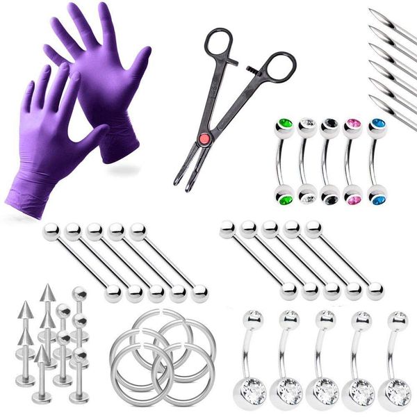 BodyJewelryOnline Piercing Kit (42 Pcs), Includes [14g Belly Rings, 14g Barbells, 14g Seamless Rings, 14g Labret Ball, 14g Spiked Labret, 14g Curved Barbell], 316L Surgical Steel, EO Gas Sterilized