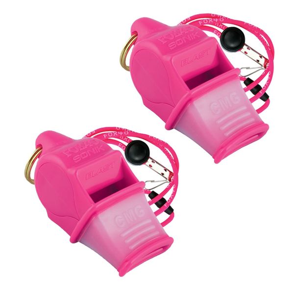 Fox 40 Sonik Blast Cushion Mouth Group Sports and Safety Loud Whistle with Lanyard, Pink (2 Pack)