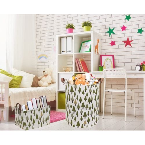Sanjiaofen Rectangular Canvas Storage Bins,Waterproof Storage Basket,Collapsible Toy Organizer Bin with Handles for Clothes Storage, Kid's Toy Box,Book Bag (Tree)