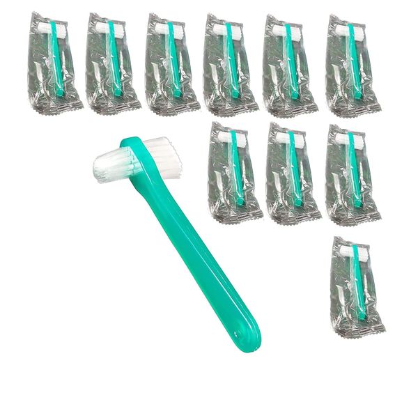 Vakly Denture Brush [Pack of 10] Individually Bagged Denture Brushes with Hard Firm Flat Bristled Heads for Cleaning Dentures, Retainers, False Teeth, Clear Braces, and Mouth Guards