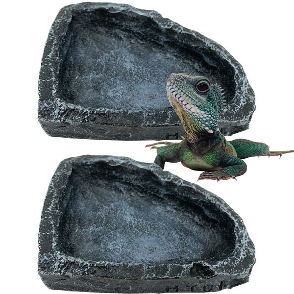 Reptile Water Dish Food Bowl, 2 Pack Reptile Feeding Dish Corner Bowl, Reptile Terrarium Bowls for Bearded Dragon Lizard Frog Gecko Tortoise Hermit Crab