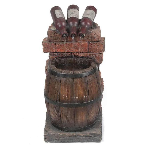 LuxenHome Fountain 15.75"x13.8"x26.8" Resin Wine Bottle+Barrel w/LED Lights