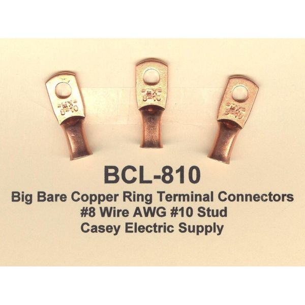 20 Bare Battery BIG COPPER LUG Ring Terminal Connectors #8 Wire Gauge #10 Stud