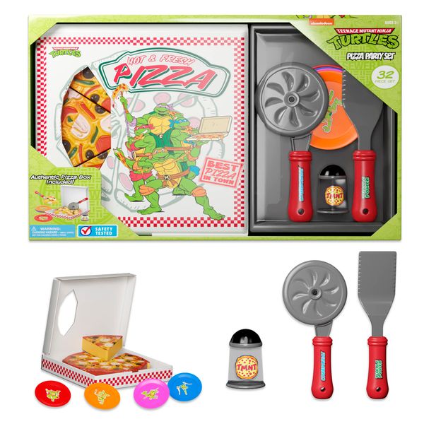 Kids Pizza Toy Set, Pretend Kitchen Play Food, Slice & Serve Toy Pizza with Box, Pie Cutter & Fake Condiments