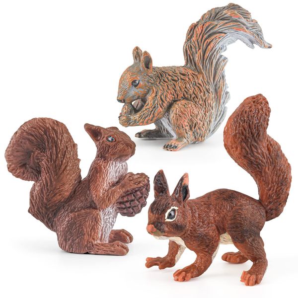 Wildlife Animal Model Toys Playsets 3 PCS Squirrel Figurines Party Favors Toys for Boys Girls Kids Toddlers