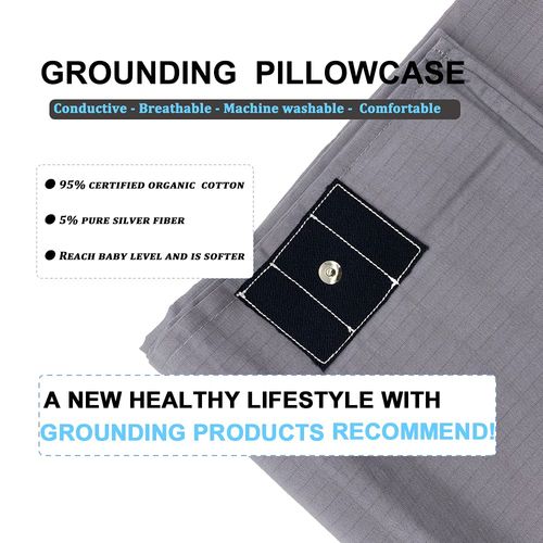 Conductive Grounding Pillowcase Queen Grounding Pillowcase with 15ft Grounding Cord 20x30in Sleep Therapy Gray