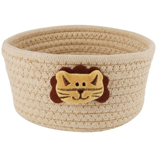 Belle Vous Small Cute Woven Basket - W19 x H9.5cm / 7.5” x 3.7” - Cotton Rope Basket for Laundry, Cat Dog Toys - Storage Organiser Bin Decorative Basket for Living Kids Room Shelves - Cat Design