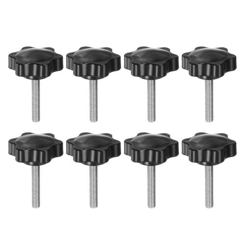 HARFINGTON 8pcs Star Knobs M6 x 35mm 304 Stainless Steel Threaded Stud 38mm Plastic 6-Star Head Hand Tightening Thumb Screw Clamping Jig Knob Handle, Black