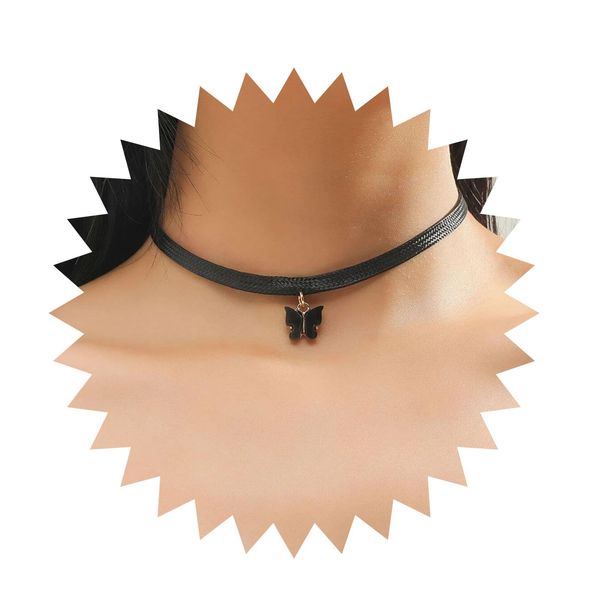 YienDoo Vintage Black Choker Necklace Chain Goth Leather Choker Butterfly Pendant Necklace Velvet Choker Punk Necklace Rock Statement Butterfly Necklace Charm Jewelry Gift for Women and Girls