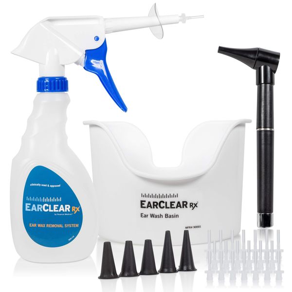 Ear Cleaning Kit by Nuance Medical EarClear Rx Rigid - SELF Earwax Removal kit with Otoscope Penlight, Basin and 20 Disposable Tips