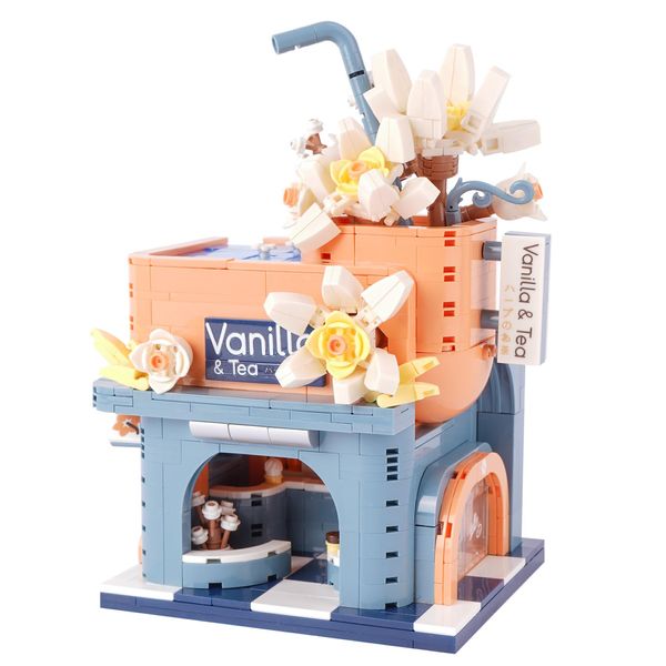 Geniteen Street Flower Shop Building Block Set, Wonderful Flower Building Model Set 1084 PCS Creative Street Scene Building Toy, Home Decoration, Collectible Gifts (Vanilla Tea)