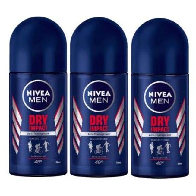 NIVEA MEN Deodorant Roll On Dry & Impact 48H 1.7 fl oz (50 ml) Set of 3