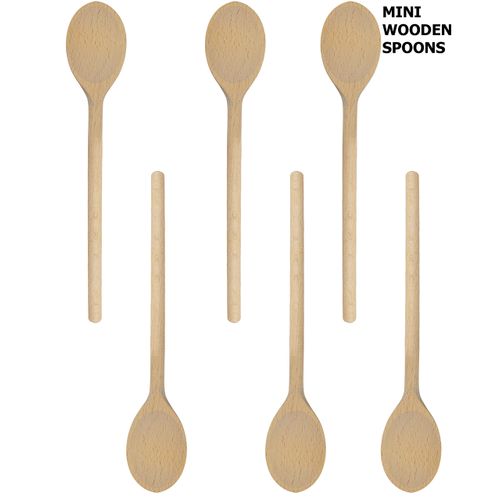 Mini 8-Inch Long Handle Wooden Spoons, Oval Wood Mixing Spoons for Baking, Stirring Sauce Spoons Made of Natural Beechwood - Set of 6 Mini Wooden Spoons