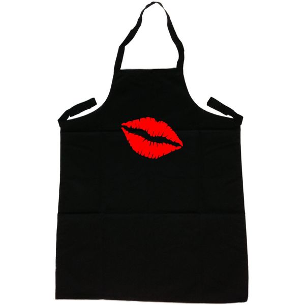 Lipstick Kiss Black Apron (Red Print)