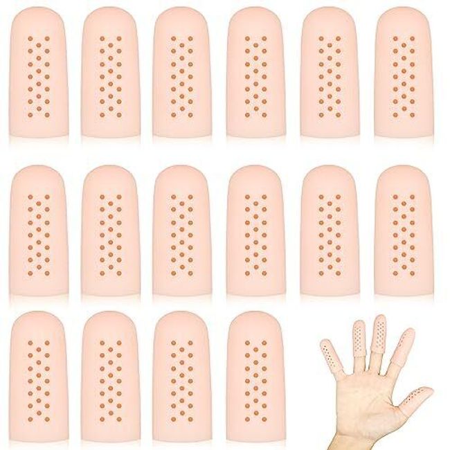 16Pcs Silicone Gel Finger Cots Breathable Finger Protectors for Finger Cracking