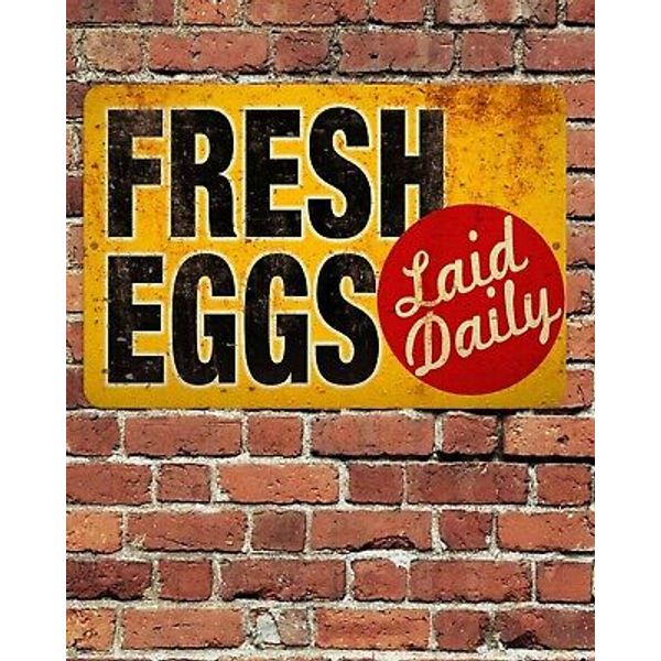 Fresh Eggs Laid Daily Sign Aluminum Metal 8"x12" Rustic Retro Aged Design