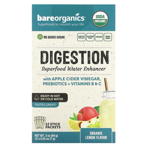 Digestion Superfood Water Enhancer, Organic Lemon , 12 Stick Packets, 0.25 oz (7