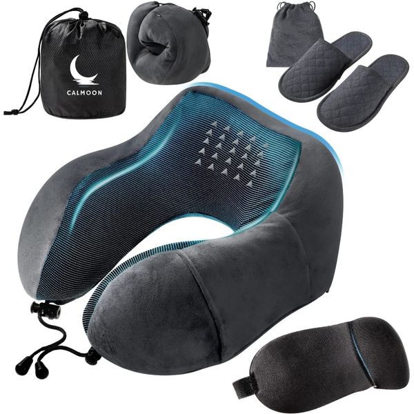 CALMOON Neck Celebrity Neck Pillow, Airplane, Portable Slippers, Travel Pillow, Neck Rest, Travel Pillow, Memory Foam, Portable Pillow, Cushion, U-Shape, Compact, Washable, Portable, Convenient to