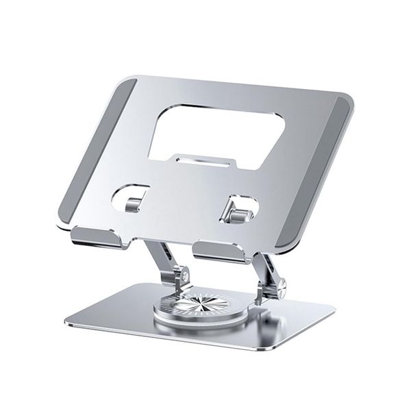 Lamsimoy Universal Laptop Stand with 360° Rotating Base, Adjustable Height Multi-Angle, Foldable Mounted Reading Bookshelf Silver Easy Install Easy to Use