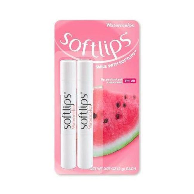 3 Twin-Packs Softlips Lip Protectant Balm, Sunscreen SPF 20, Watermelon