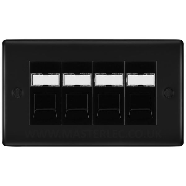 Matt Black Quad 4 Gang RJ45 Data Socket Black Inserts NFBRJ454