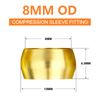 GASHER 100PCS Brass Compression Fitting, Brass Compression Sleeve Ferrules 8mm Tube OD
