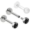 Bling Piercing 3pc 16g 6mm 1/4 Labret Stud Lip Ring Internally Threaded Snake Bite Conch Forward Helix Monroe Tragus Jet