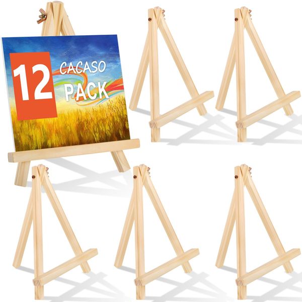 CACASO 9 Inch Wood Easels,12 Pack Easel Stand for Painting Canvases,Wooden Tabletop Easel,Art Craft Painting Easel Stand for Artist Adults Students Painting, Tripod,Painting Party Easel