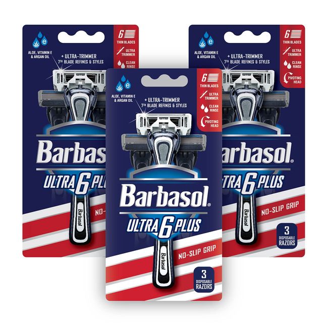 Barbasol Ultra 6 Plus Premium Disposable Razor Value Pack Bundle (3 Packs/9 Total Razors)