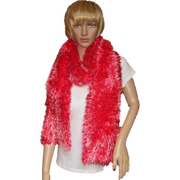 Selbstgestrickt/Handgemacht/Schal/Sommerschal/Pelzoptik/Rot-Weiß