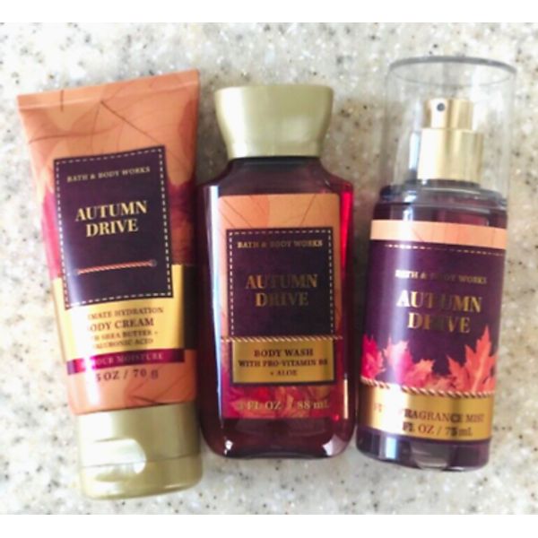 Bath & Body Works AUTUMN DRIVE Travel Body Wash Gel + Body Cream + Mist SET of 3