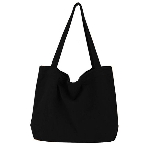 Volsha Canvas Tote Bag, A4 Large Capacity, Tote Canvas, Shoulder Bag, Plain, Campus Tote Canvas, Unisex, Work or School Commutes, A Black