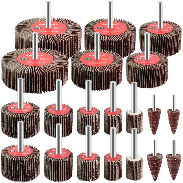 Flap Wheel Set Grain 80 Lamellar Grinder Sanding Attachment for 6mm Shank Drill, Cordless Screwdriver, Straight Grinder (20PCS)