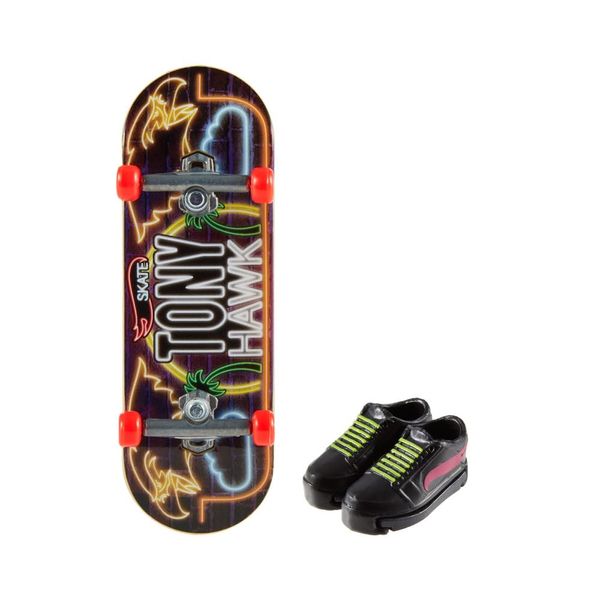 Hot Wheels Skate Fingerskate Tony Hawk HNG30 Pack of 1 Finger Skateboard + 1 Pair of Trainers Black