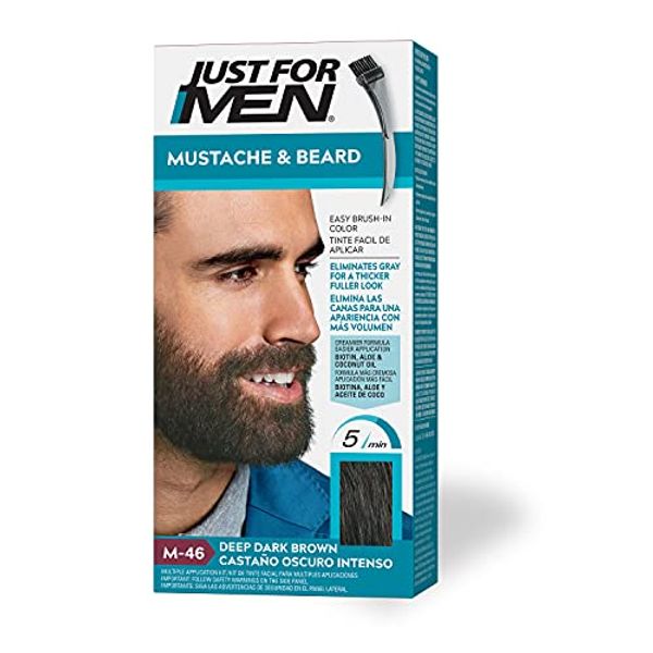 Just For Men Mustache & Beard, Beard Dye for Men with Brush Included for Easy Application, With Biotin Aloe and Coconut Oil for Healthy Facial Hair - Deep Dark Brown, M-46, Pack of 1