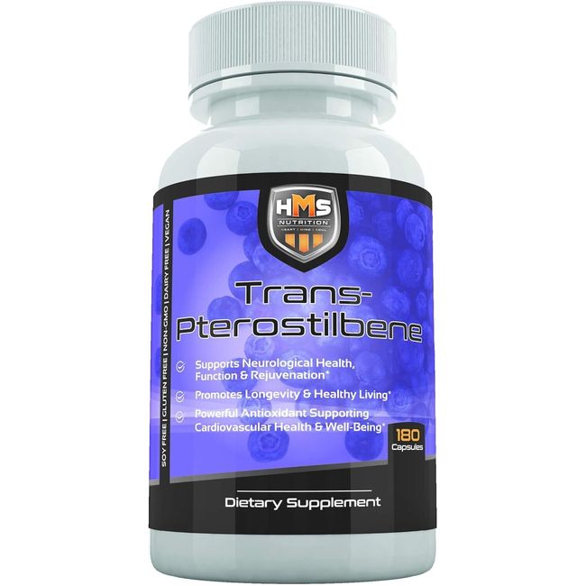 HMS Nutrition Potent Trans-Pterostilbene - 200mg, 180 Vegan Capsules -...