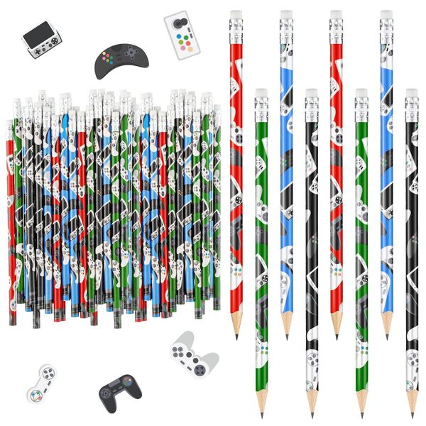 Yexiya Gamer Pencils Video Game Pencils Video Game Party Favors Fun Multicolor Pencils Fun Pencils Multicolor Wood Pencils for Classroom Rewards Prizes Bag Treat Bag Stuffers Students (52 Pieces)