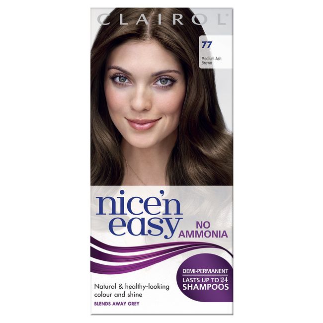 Clairol Nice'n Easy No Ammonia Hair Dye, 77 Medium Ash Brown