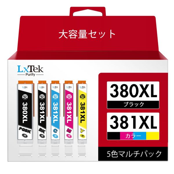 LxTek Purify BCI-381XL BCI-380XL Compatible Ink Cartridge for Canon 381 380 5 Color Set Compatible with PIXUS TS6130 TS6230 TS6330 TS7330 TS7430 TR7530 TR8530 TR9530 TR7030 TR7030 3 printer ink high