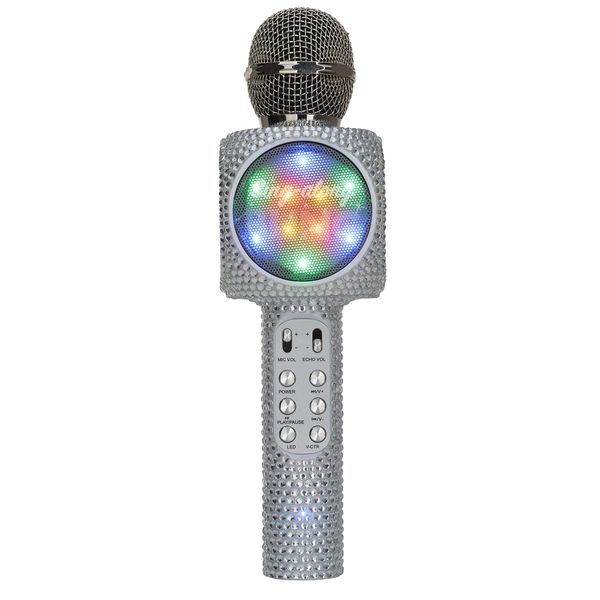 Wireless Express - Sing-Along Bling Bluetooth Karaoke Microphone and Bluetooth Stereo Speaker All-in-One (Silver Bling)