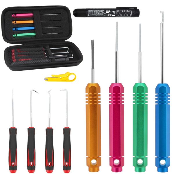 URMECCH Pin Removal Tool Kit Depinning Tools for Mechanics Automotive Electrical Terminals Connector Deutsch Pin Extractor with Hook Set and Brake Fluid Tester