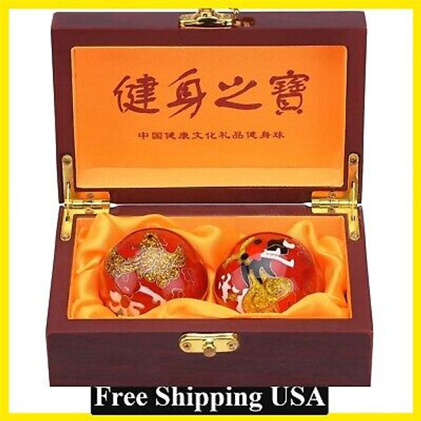 1.97'' Red Baoding Balls Hand Exercise Stress Balls with Chimes Dragon & Phoenix